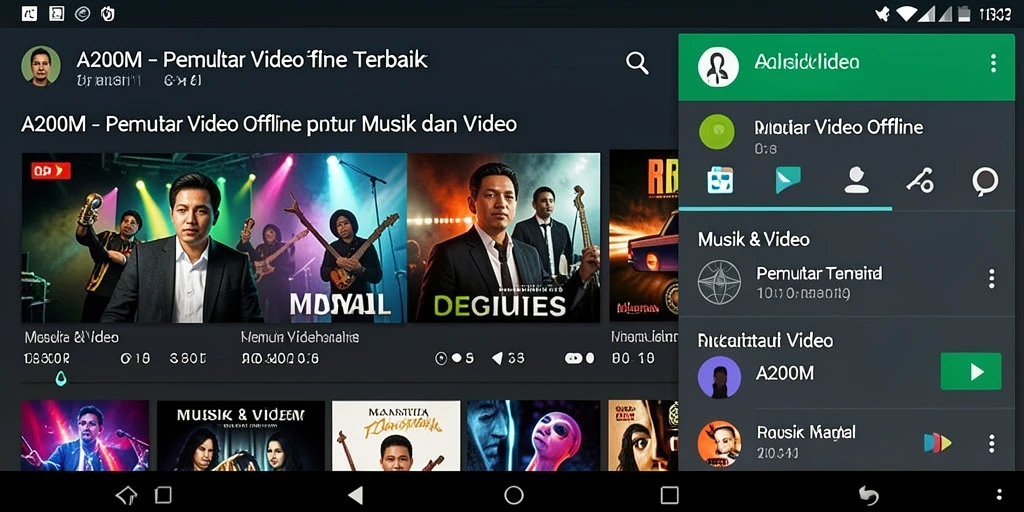 Tampilan antarmuka A200M dengan fitur Pemutar Video Offline yang menawan.