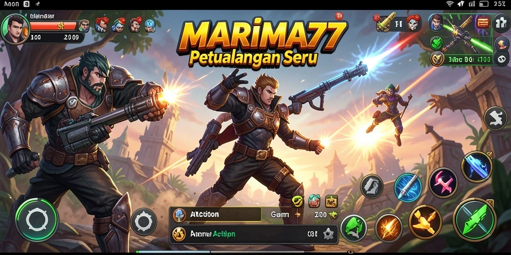Tampilan antarmuka MARIMA77 dengan aksi seru dan grafis menawan.