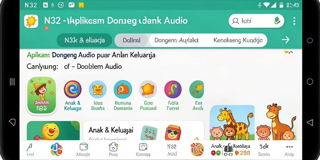 Antarmuka N32 yang ramah anak dengan berbagai pilihan dongeng audio.