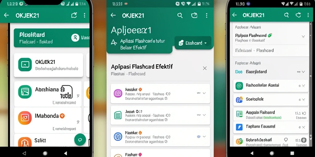 Tampilan modern dan interaktif aplikasi Flashcard OKJEK21.
