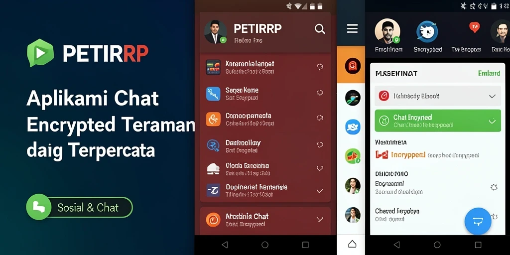 Antarmuka aplikasi PETIRRP menampilkan fitur Chat Encrypted yang menarik.